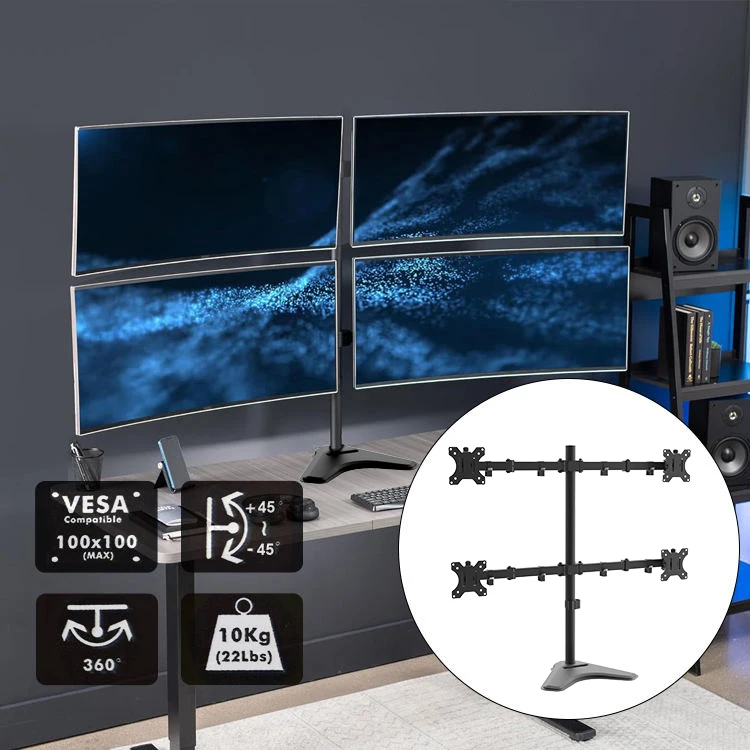 Factory Adjustable Four Screens Degrees Rotation Desktop Monitor Desk 4 Arms Mount Stand