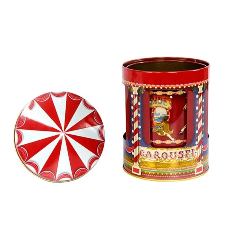 Personalized children gift music horse round large tall christmas cake tins danish sweet cookies tin music box carousel details