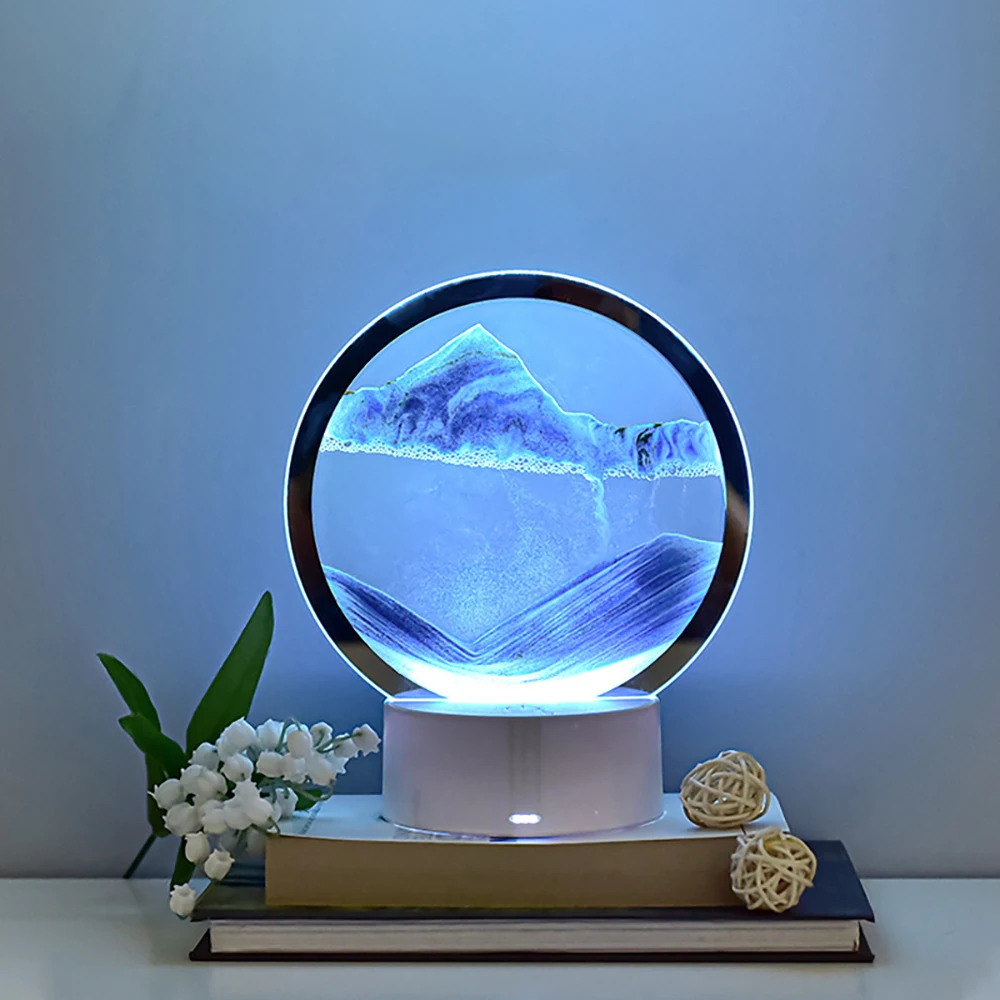 3d Luminous Led Desktop Quicksand Painting Dynamic Hourglass Table Lamp ...