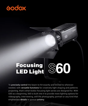 Godox S60 S60-D 60W Focusing Continuous Adjustable LED Photography Spotlight Light With Barn Door for Professional Light detail image