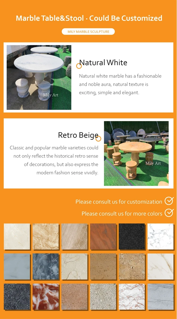 Outdoor Garden Natural Stone Hand Carving Granite Marble Tables & Chairs