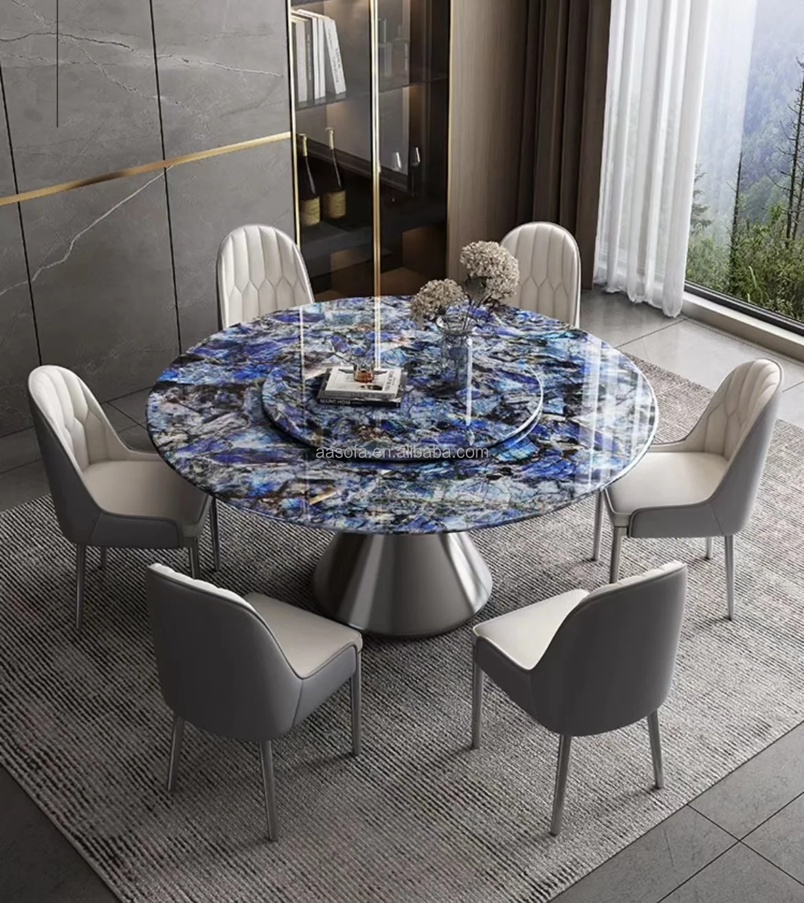 Chinese Wisemax Seater Dining Table Design Blue Marble Rotating Top  Dining Table Sell in Guangzhou alibaba Store