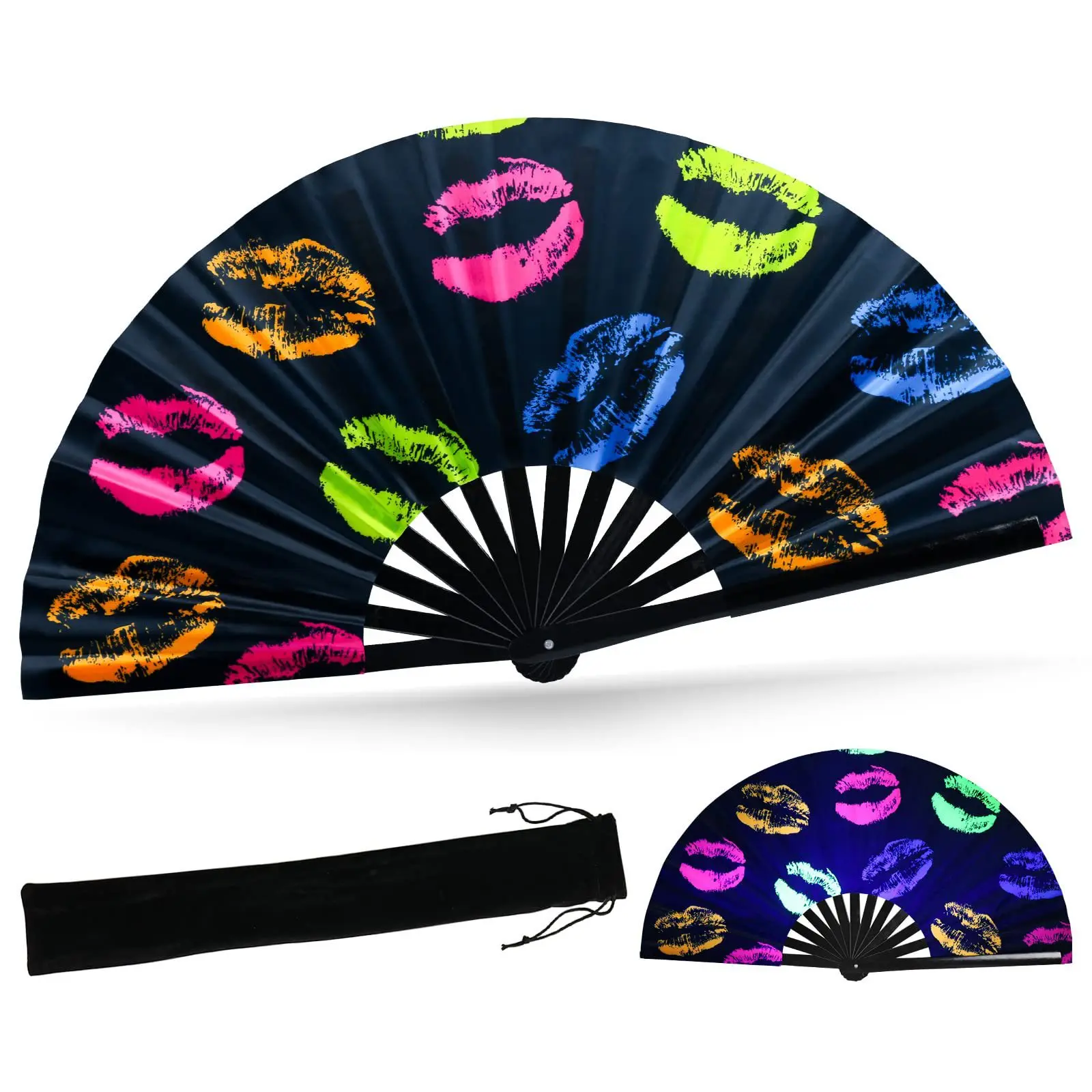 Factory Private Label Custom Design 13 Inch Silk Plastic Black Large Fans for Dancing Large Clack Big Hand Bamboo Fan Hand Fans
