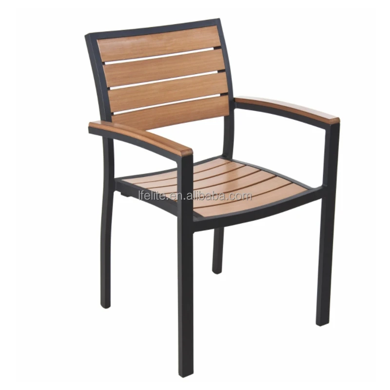 Aluminum Seating Outdoor / Indoor Stackable Synthetic Teak Black Arm