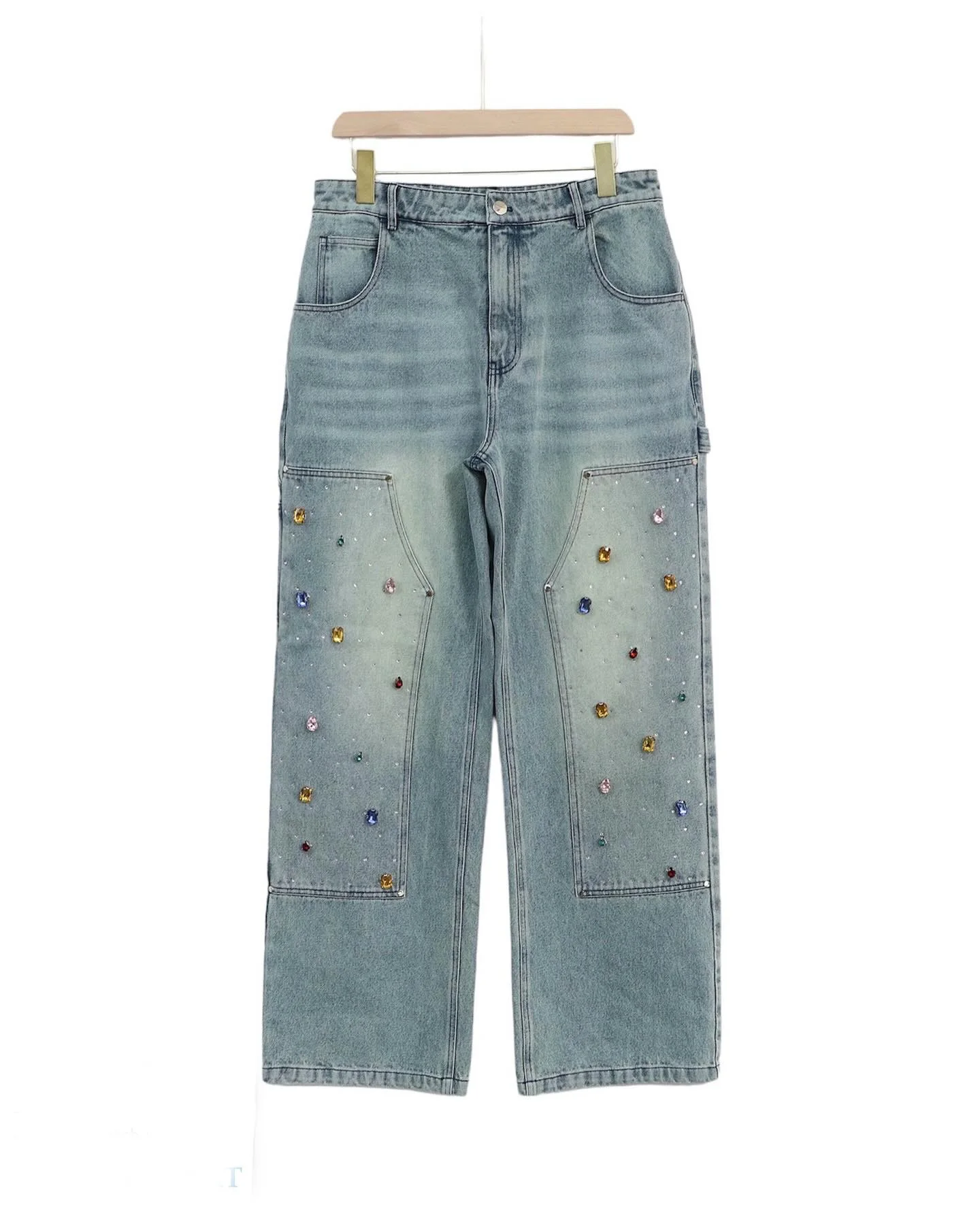 Baggy Jeans Custom Skate Streetwear Mens Washed Cotton Loose Fit Cargo Pants Rhie Double Knee Denim Jean Men_voghion.com