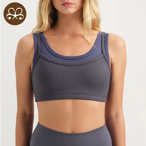 Hot Selling Womens Super Soft Sports Bra High Support Double Layered with Thin Straps Scoop Neck Gym Yoga Running Bra