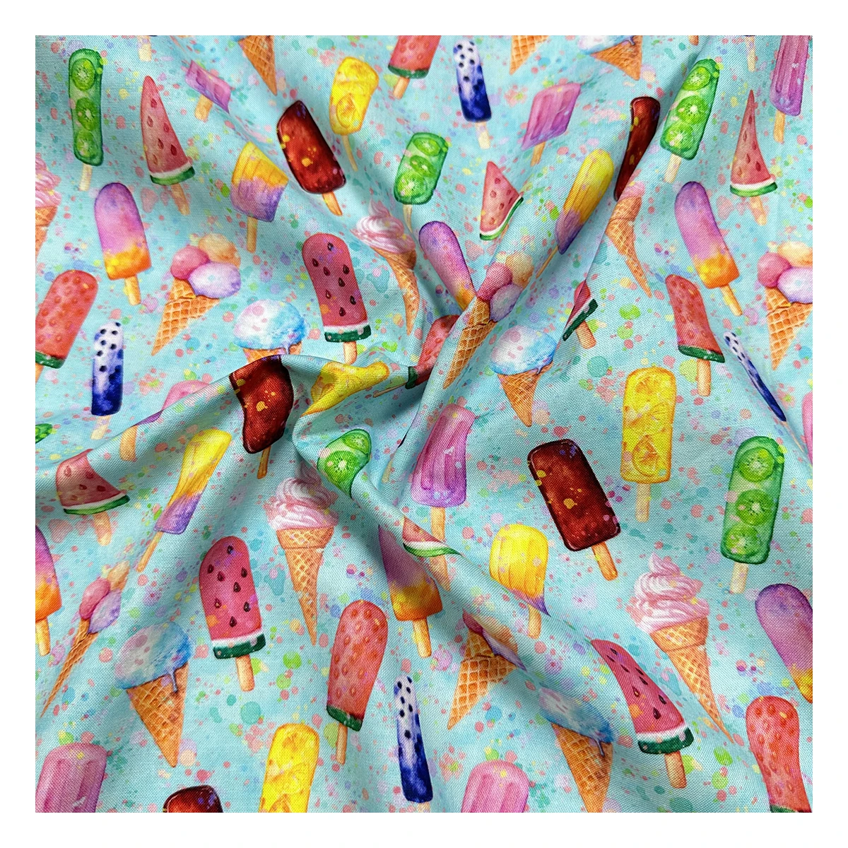 The Factory Outlet Colorful Ice Cream Design Digital Printing Textile Fabrics 100% Cotton Woven Poplin Fabric for Clothing