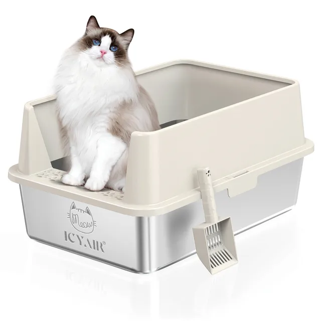 Direct Wholesale Supply Extra Large Anti-Splash Stainless Steel Cat Litter Box 20L Inner Space Top-In Odor Isolation Accessories