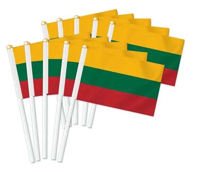 Wholesale Polyester Mini Small Hand Held All Counrty Flag  Republic of Lithuania Hand Waving Flag With Plastic Pole