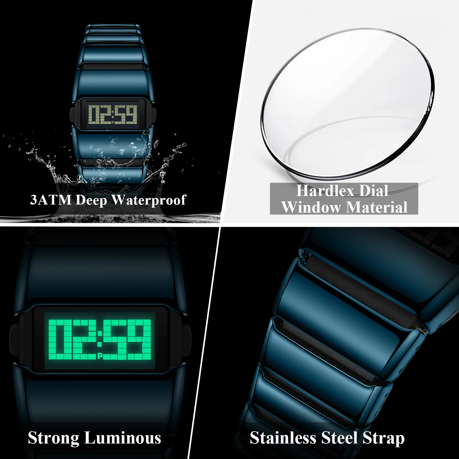 Poedagar E126 Creative LED Digital Watch Men Stainless Steel Strap Fashion Waterproof Electronic Wristwatch Wholesale