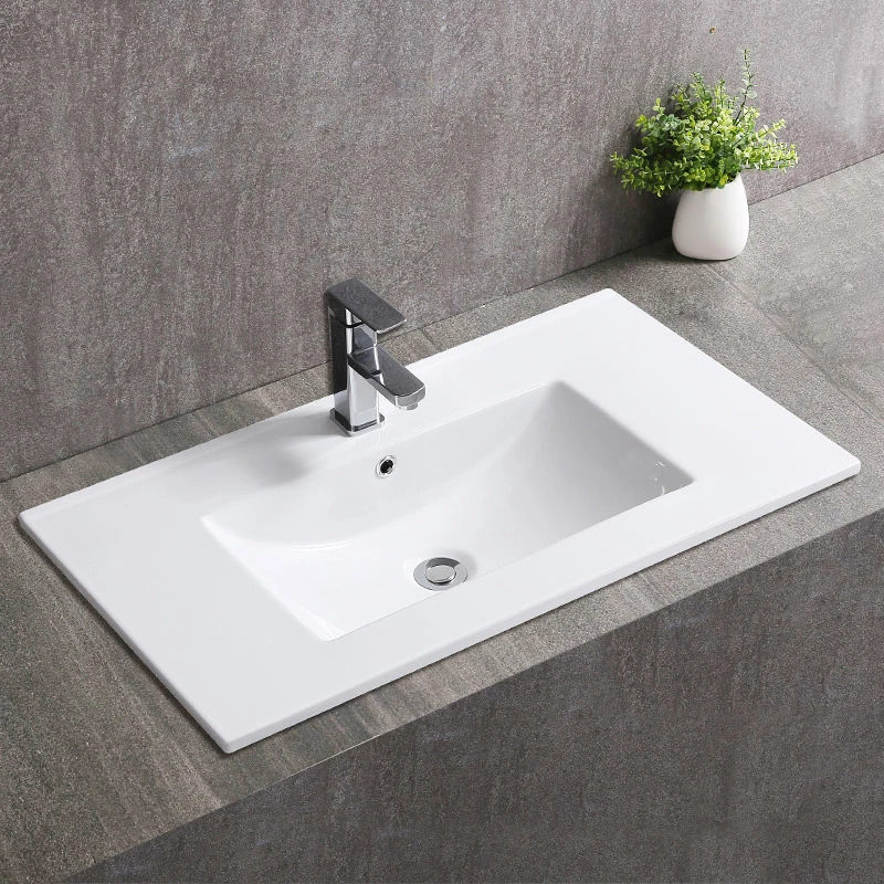 Thin Edge Simple Integrated White Wash Basin Ceramic Rectangular Bathroom Cabinet Vanity Sink