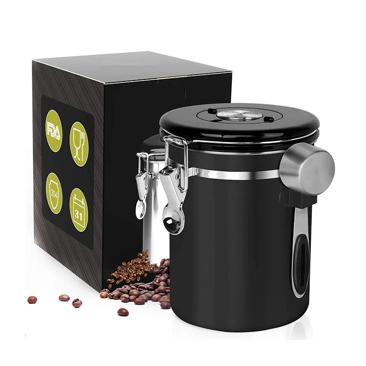 Stainless Steel Airtight Coffee Container Storage Canister Set Coffee jar  Canister With Scoop For Coffee Beans Tea 1.5L/1.8L