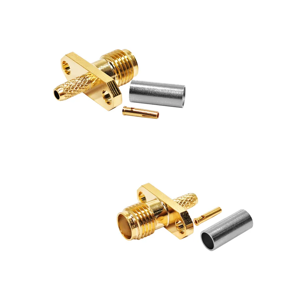 Factory Supply RF Connector Converter SMA Female 2 Hole Flange Crimp  for RG316 RG174 LMR100 Gold-plated Coaxial Adapter Adaptor