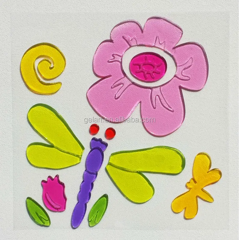 Colorful  Flower Stars Design Decorative  Custom Jelly Gel Stickers Gel Window Clings