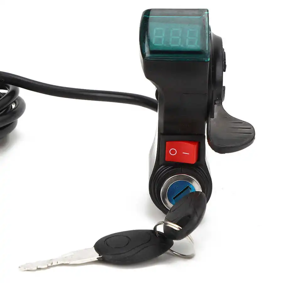 Electric Bicycle Thumb Throttle With On/Off Switch Key Lock LCD Display  E-bike Scooter Handlebar Throttle Accelerator Grip