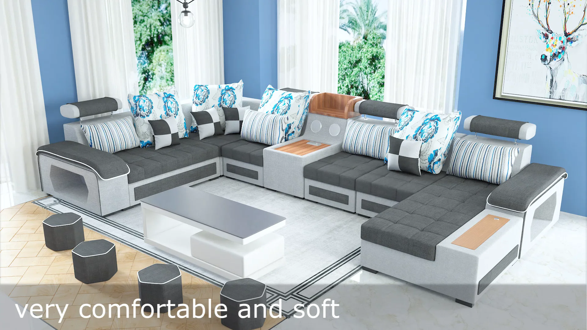 7 Seater Modern Exclusive Design L Corner Sofa Set With Soft