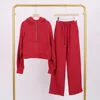 Chinese red hooded half-pull sweat pants set