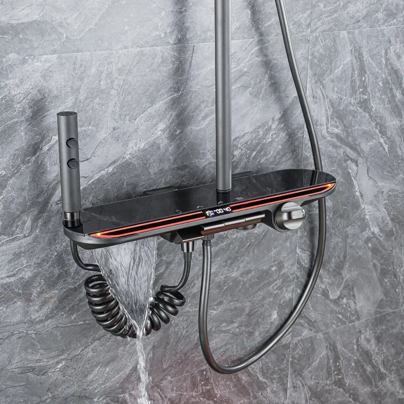 2024 Modern Digital With Cold and Hot Water Brass Luxury Rain Mixer Black System Thermostatic Piano Key Bathroom Shower Set