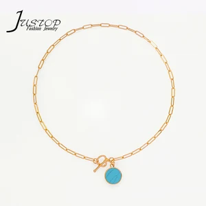 Fashion Heart T Buckle Link Chain Turquoise Coin Necklaces Accessories Women
