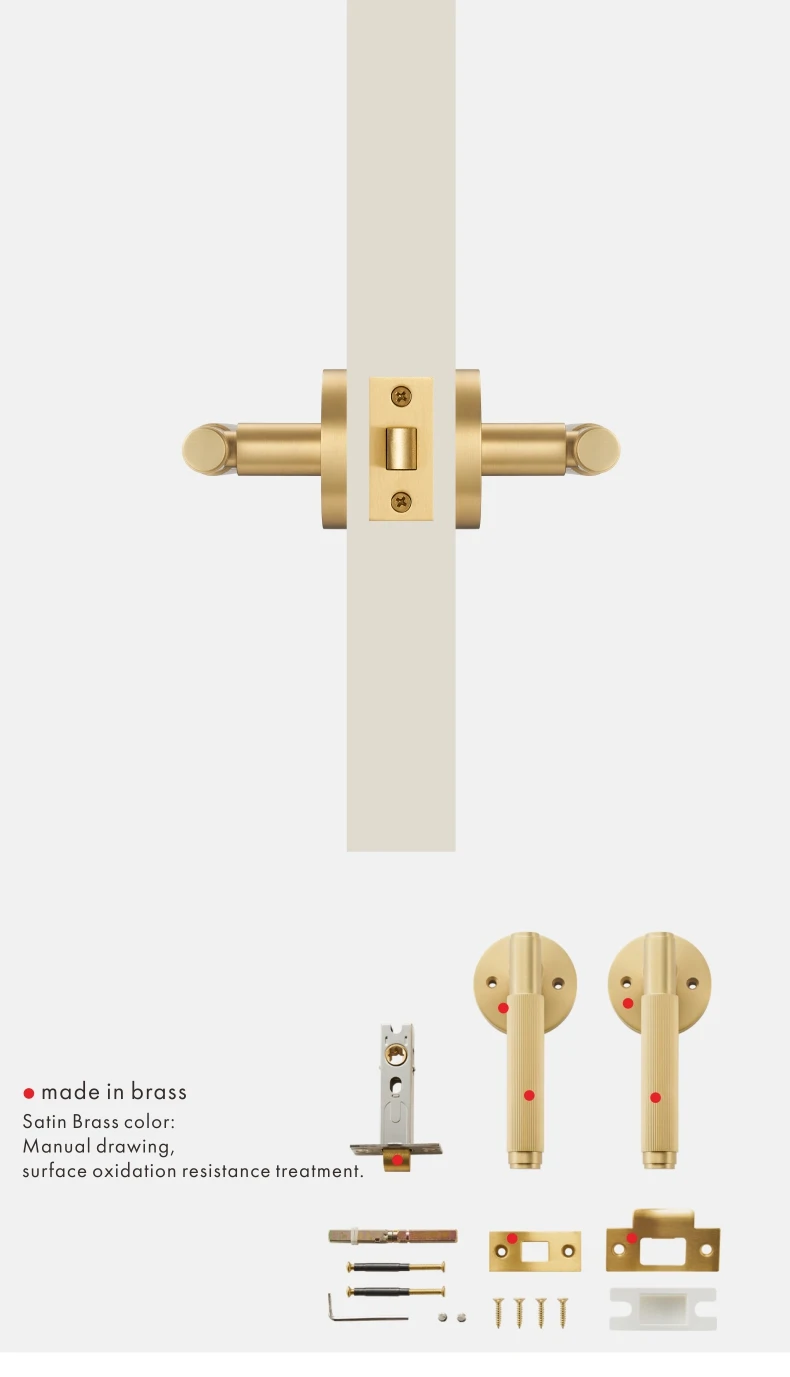 Dooroom Brass Privacy Passage Lock Set Stripe Lever Round Panel Us