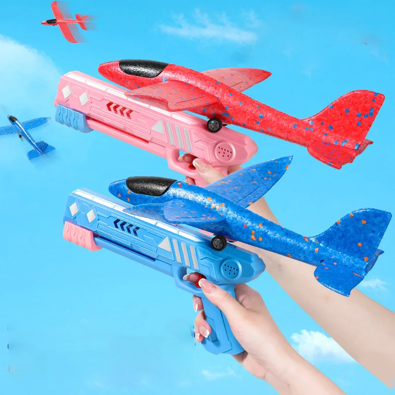 Yellow FURIENIDE Bubble Catapult Plane Toy Airplane,One-Click Ejection Model Foam Airplane,with 4 Pcs Glider Airplane Launcher,Outdoor Sport Toys Birthday Party Favors Foam Airplane 