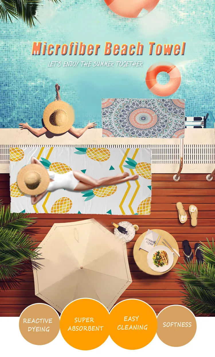 Digital Print Microfiber Beach Towel Sublimation Quick Dry Super Absorbent Lightweight