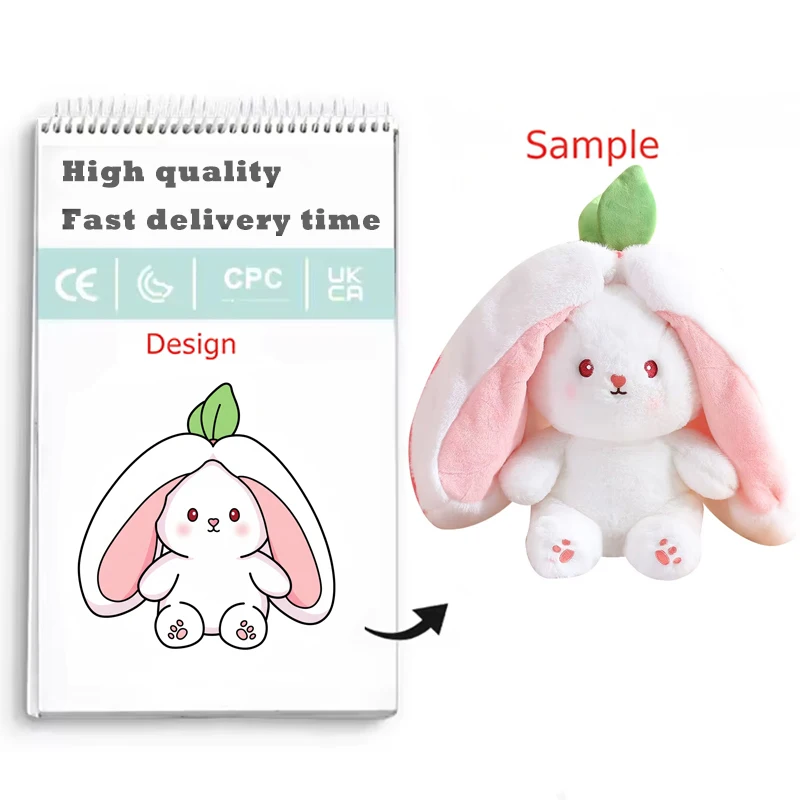 Peluche Lapin De Pâques Réversible – 18 Cm – Carotte Ou Fraise – Cache-Cache – Cadeau Pour Enfant – Doux Et Câlin