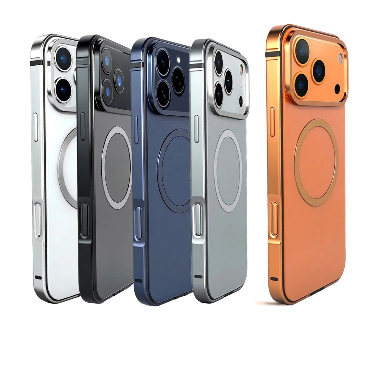 product magnetic titanium charging case for iphone 17 pro max stainless steel bumper shockproof mobile phone cover for iphone16 pro max-2