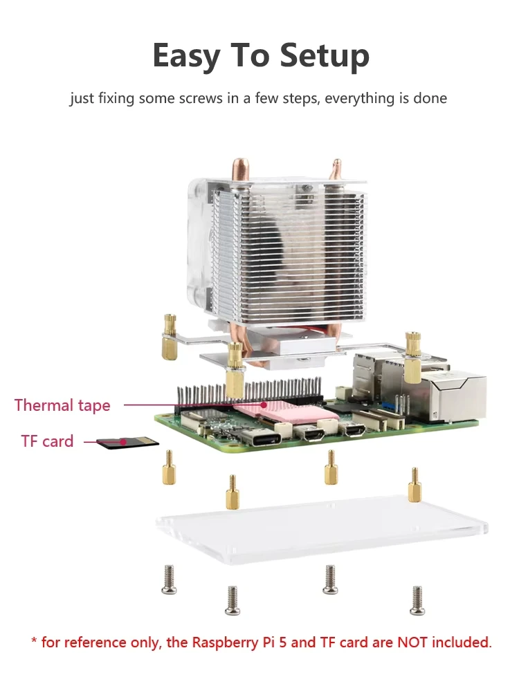 Raspberry Pi 5 Vertical Ice Tower Radiator U-shaped Copper Tube Fins CPU Cooling RGB Colorful Fan