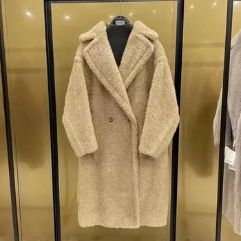 High Quality Ladies Wool Coat Winter Fur Jacket Leopard Print Genuine Warm Shearling Teddy Coat