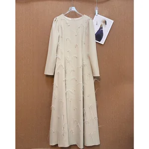 Factory Wholesale Runway Fashion Elegant Midi Dress Women Spring Autumn Feathers Diamonds Office Ladies Party Female Clothing