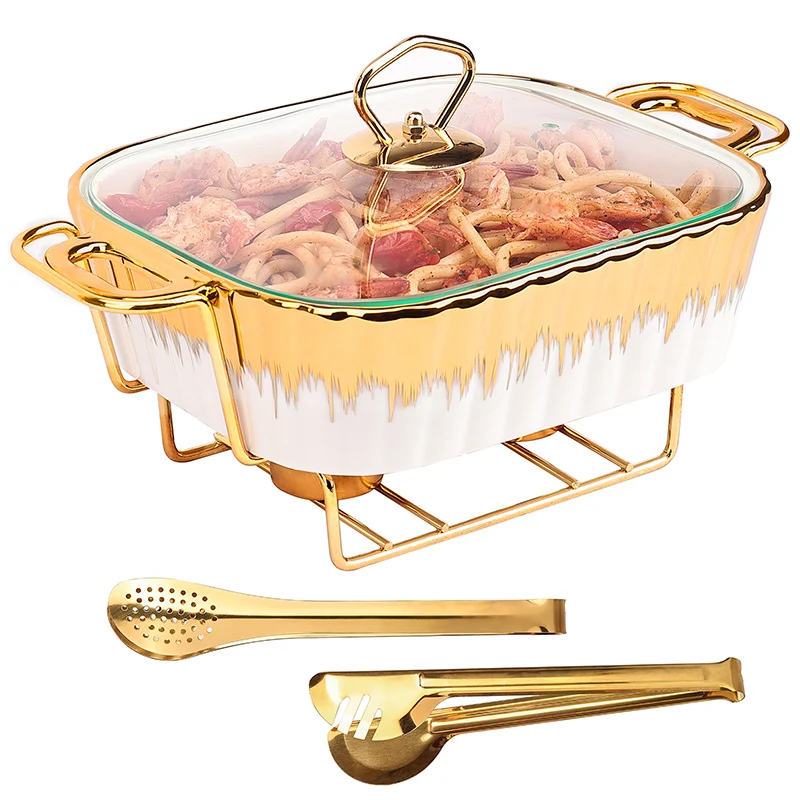 Ceramic Chafing Dish For Buffet White Food Tray Family Size Chafer With ...