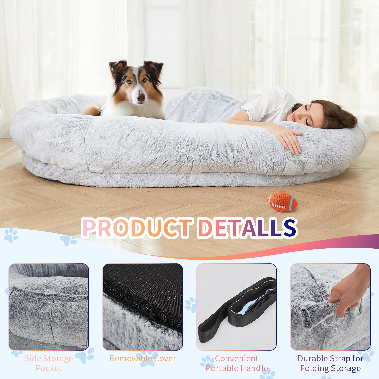 New Arrival plush washable luxury super large sleep deeper gianthuman size xxl pet dog bed for humans factory