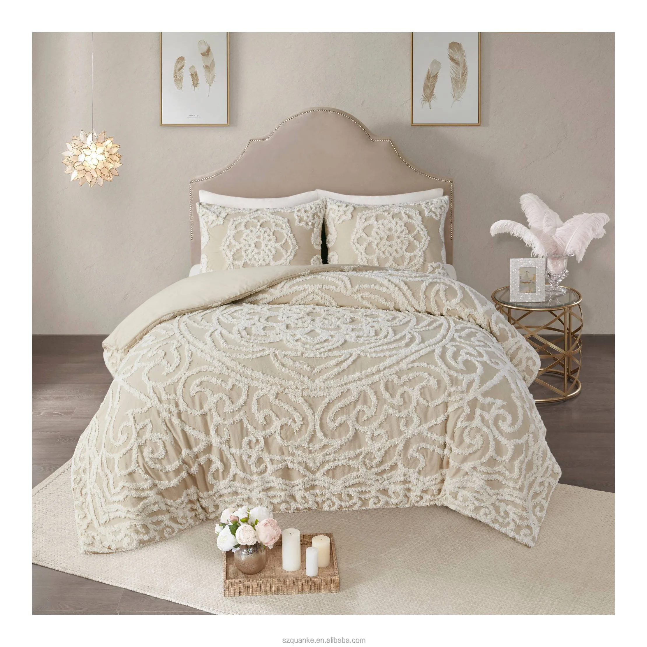 Dark Grey Tufted Cotton Chenille Medallion Duvet Cover Set 100% Fabric Bedding Set for Bedroom Available in Double Queen Sizes details