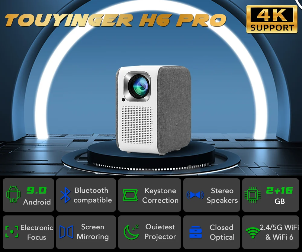 Touyinger H6 Pro Portable Projector - Smart Android 3D HD