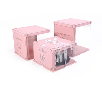 CHIYIN Custom Free LOGO Transparent 4'' 6" 8" 10" 12" 14'' 16''Multi Layer Square Birthday PET PVC Plastic Cake Box