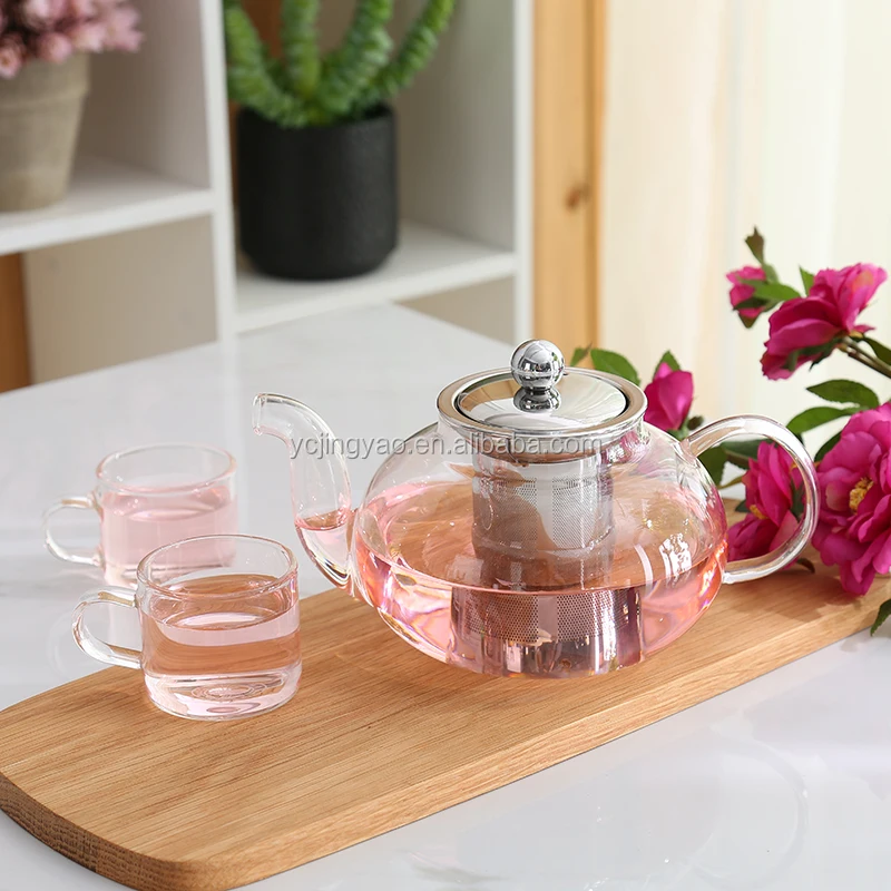 Glass Tea Pot Stainless Steel Infuser Strainer Heat Resistant Loose Leaf Teapot