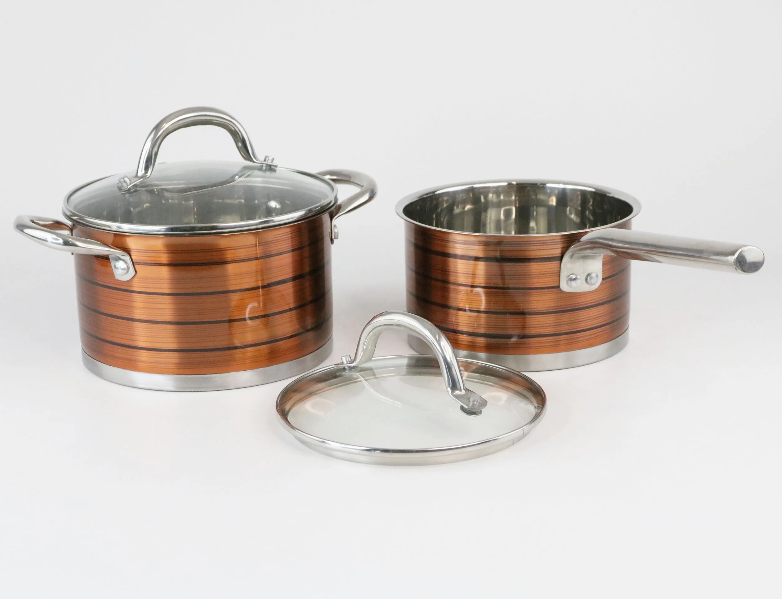 12 Pcs C Shape clear Glass Lid Kitchen Accessories Cookware Sets Stainless Steel Kitchen Ware Casserole Cooking Pot