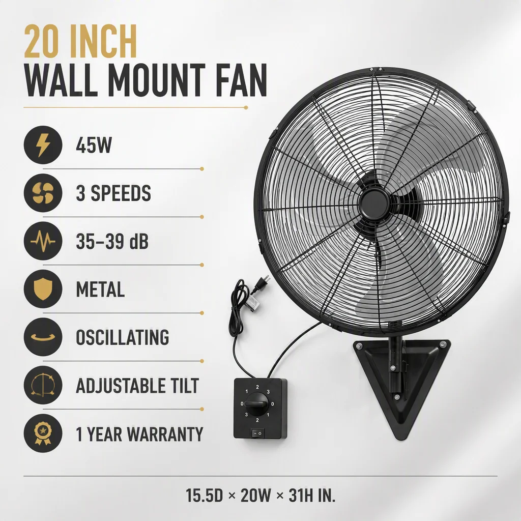 Oscillating Wall Mount Fan, Electric, Metal - detail 8