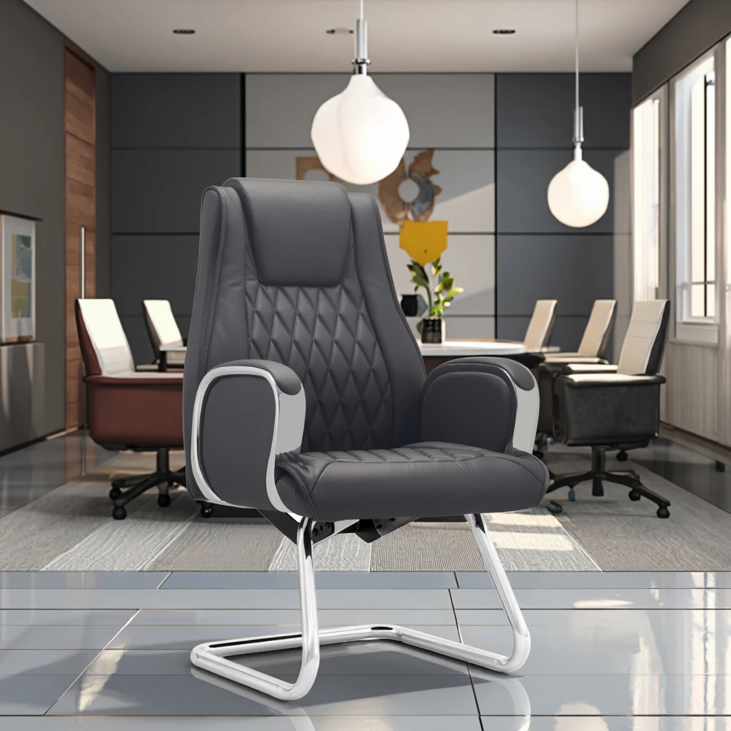 Contemporary Curved Executive Frame Chair Reinforced Tubular Design Conference Room Decor 2
