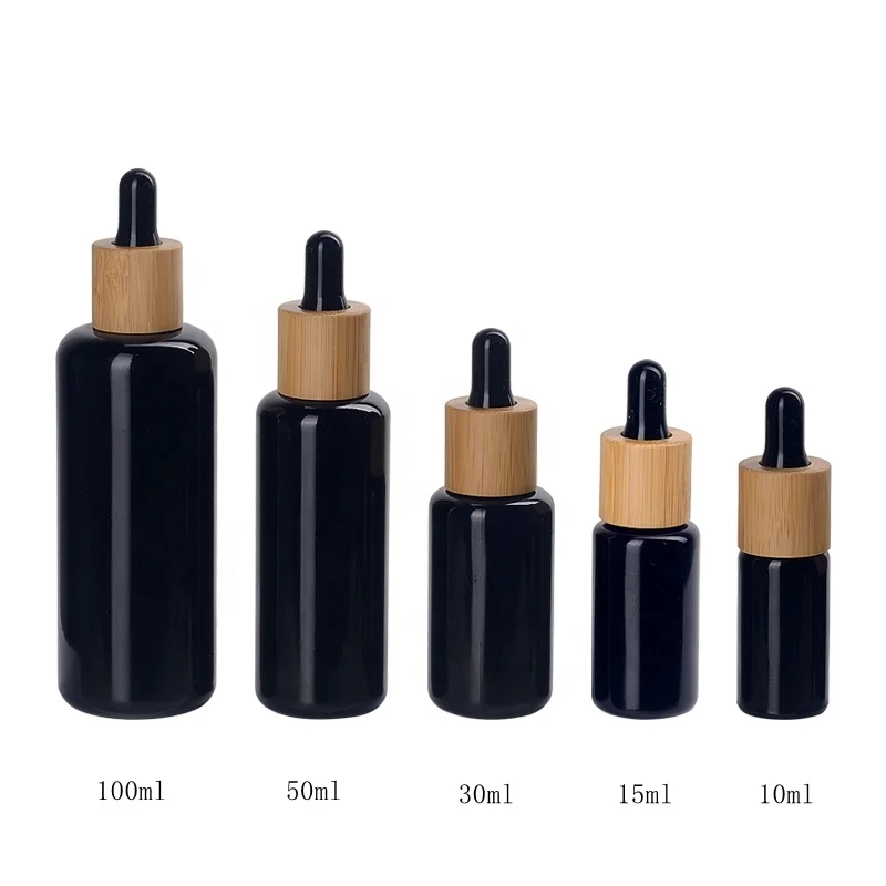 50 Ml Black Glass Bottle Black Essential Oil Bottle 50 Ml Cosmetic Dropper Bottle With Bamboo 6671