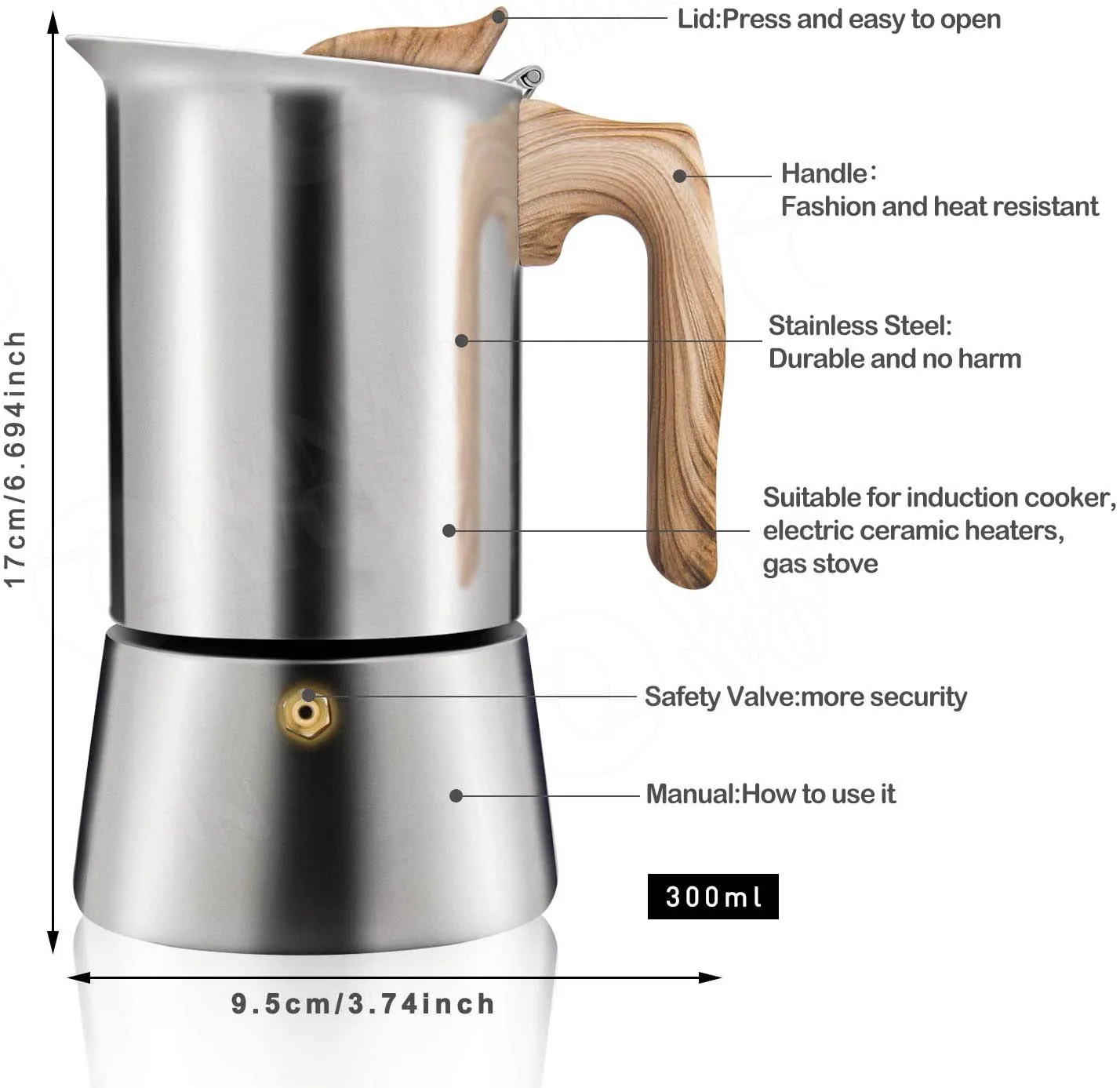 Portable Mocha Coffee Pot, Made Of 430 Stainless Steel, Portable Electric  Coffee Machine