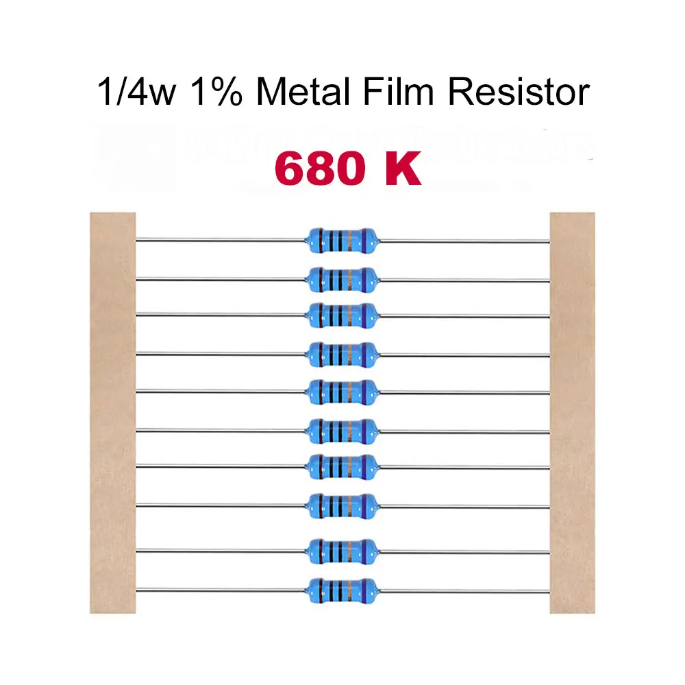 Tnisesm 200 resistencias de 680 K ohmios 1/4 W ±1% de resistencia de película metálica para proyectos y experimentos de bricolaje 0,25 vatios múltiples valores de resistencia opcional TN-1/4W-680KR 