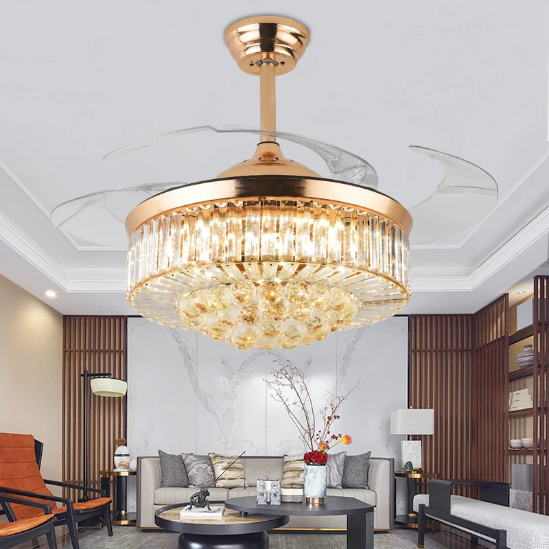 product 42 inch living room fan lamp alexa google home tuya intelligent voice control led three color variable light dc motor gold-6