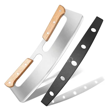 Suitable For Fruit Salad Bread Type Black Protective Case Double Wooden Handle 14 Inch Pizza Cutter Rocker