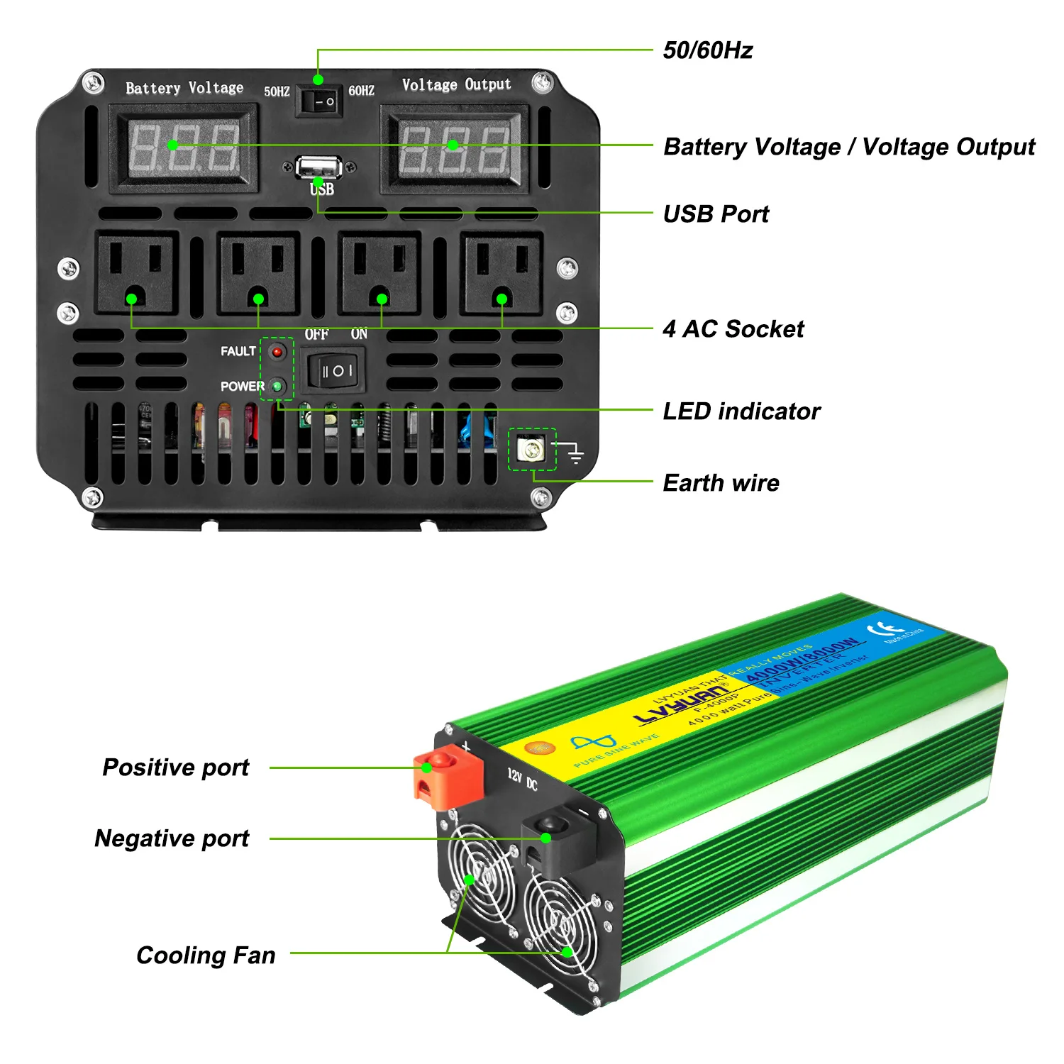 High Efficiency 12v 24v 110v 4000w 8000w Dc Ac Pure Sine Wave off Grid ...