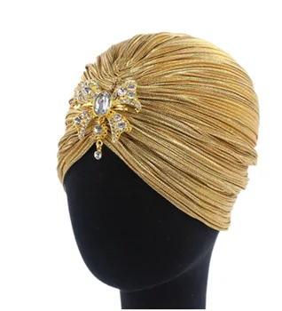 Europe And America Popular Gold Ethnic Headscarf Cap Sleeping Hat Long Hair Bonnets Scarf Caps With Elastic Wide Band