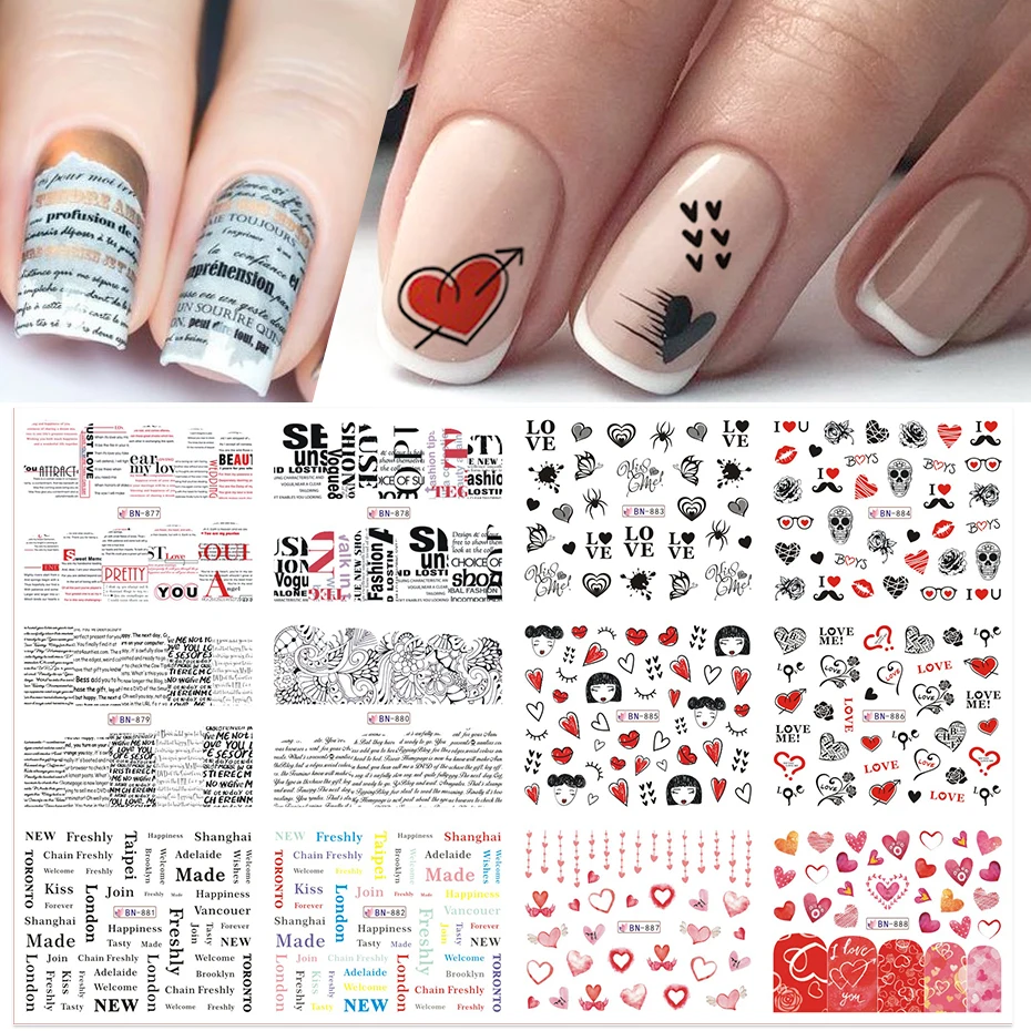 BN Series Wholesale 12 In 1Pattern Full Wrap Nails Decals Water