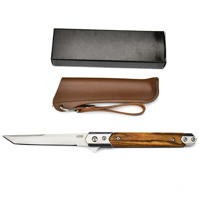 E-commerce Best selling EDC pen knife portable wooden handle 440csteel Daily using outdoor camping hiking tactical knife folding