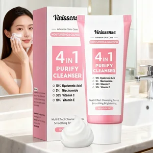 Wholesale 4IN1 Facial Cleanser Foam Hyaluronic Acid Niacinamide VC VE Lightening Pore Clean Oil Control Firming Beauty